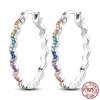 Luminous Shell Women Earrings Original 925 Sterling Silver Pave CZ Star Moon Hoop Earrings Engagement Wedding Jewelry