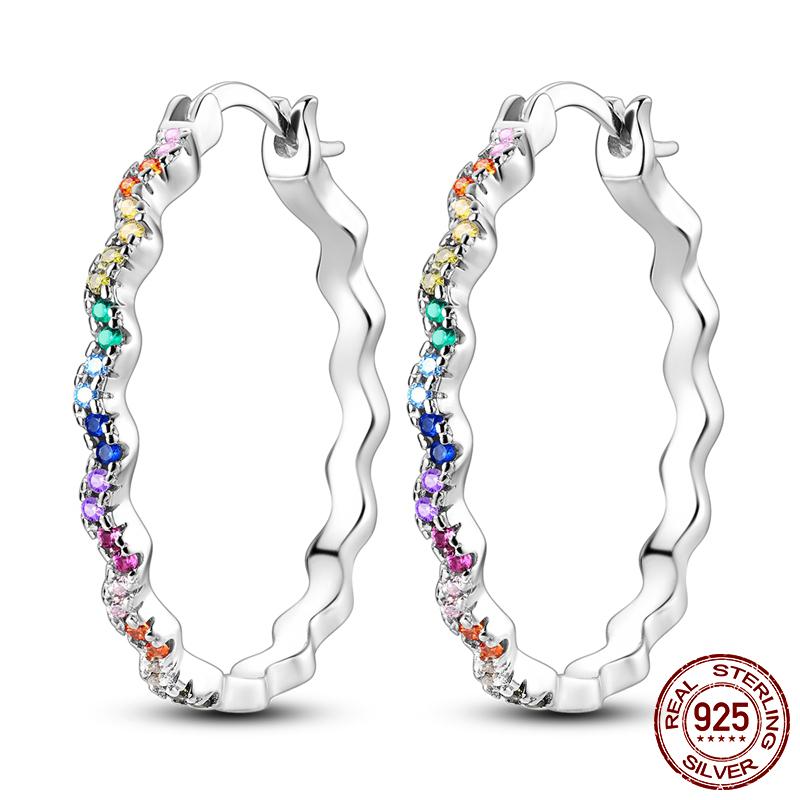 Luminous Shell Women Earrings Original 925 Sterling Silver Pave CZ Star Moon Hoop Earrings Engagement Wedding Jewelry