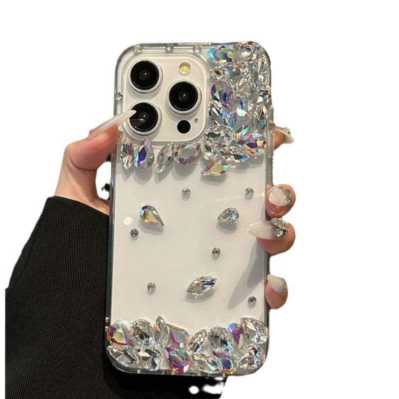 Diamond setting, water drop diamond is suitable for Apple 16promax mobile phone case, transparent iPhone15/17 anti-drop protective case.