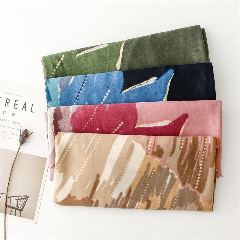 Winter Abstract Painting Floral Fringe Viscose Shawl Scarf Lady High Quality Print Pashmina Stole Bufandas Muslim Hijab 180*90Cm