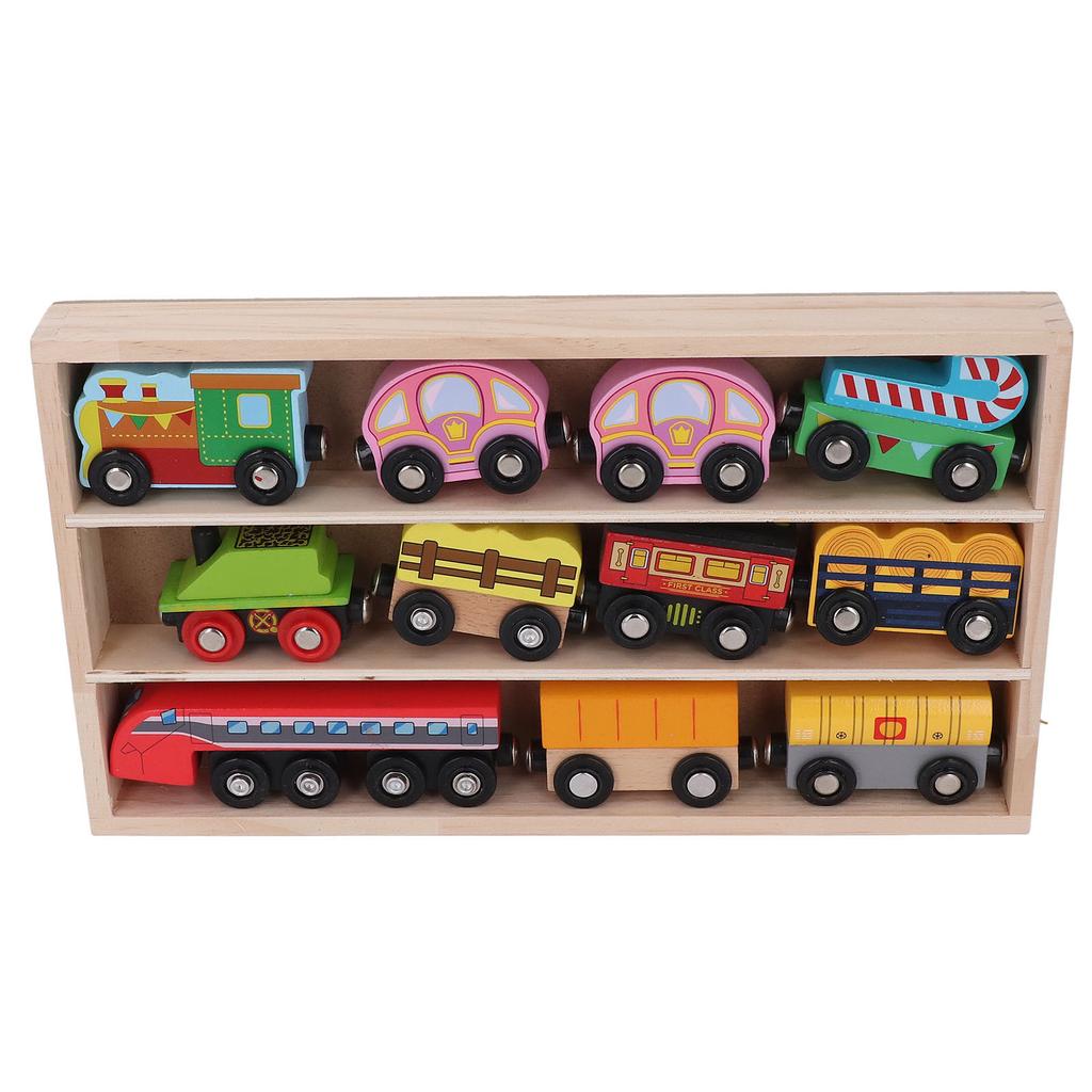 Wooden Train Set Bright Color Small Train Toys Scene Set for Train Tracks for Children Over 2 Years