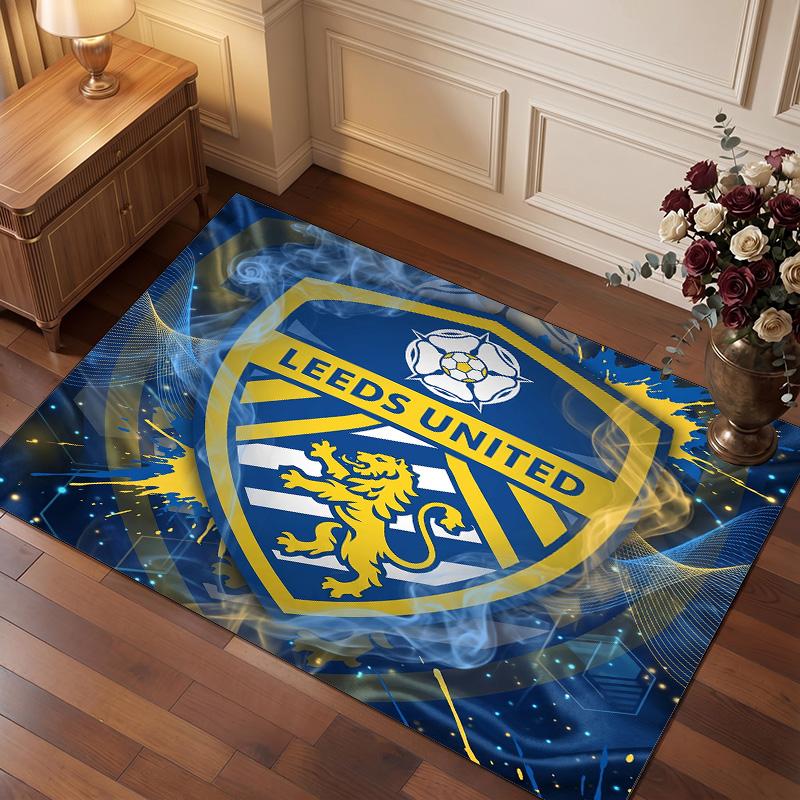 Leeds United Voetbal Print Kristalfluweel Tapijt, Comfortabel Waterabsorberend Antislip Binnen Vloerkleed