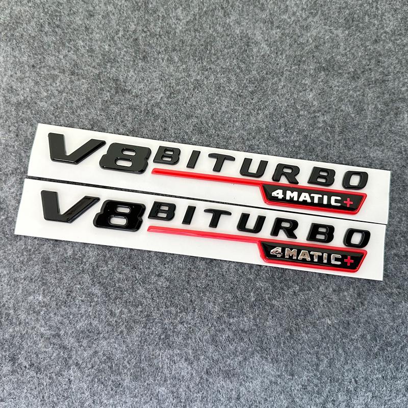 3d ABS cromo letras negras V8 BITURBO Logo emblema guardabarros de P3coche pegatinas laterales insignia para C63 E63 S63 GLC63 GLE