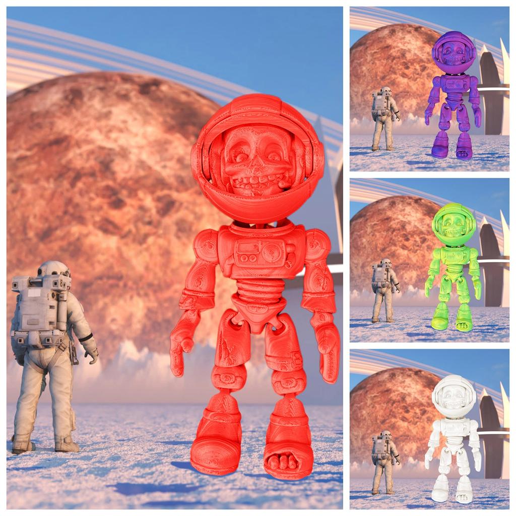 3D Printed Astronaut Skeleton Articulating Toy Figure Tris Color