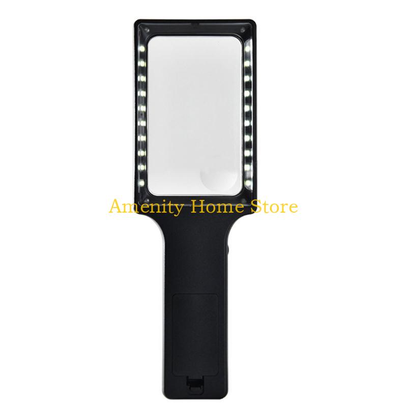 F26C Large Magnifying Glass with 20 LED Light 10X Handheld Illuminated Lighted Magnifiers for Seniors Reading Inspection Coin