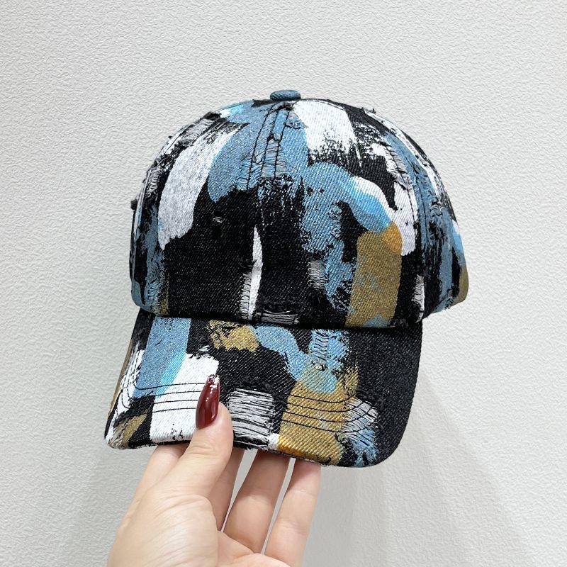 Broken Hole Graffiti Color Blocked Simple Baseball Cap for Women, Sun Shading Couple, Duckbill Cap for Men