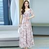 2026 Women's Summer Fashion: Short Sleeve Plus Size Slimming Dress with Printed Long Skirt