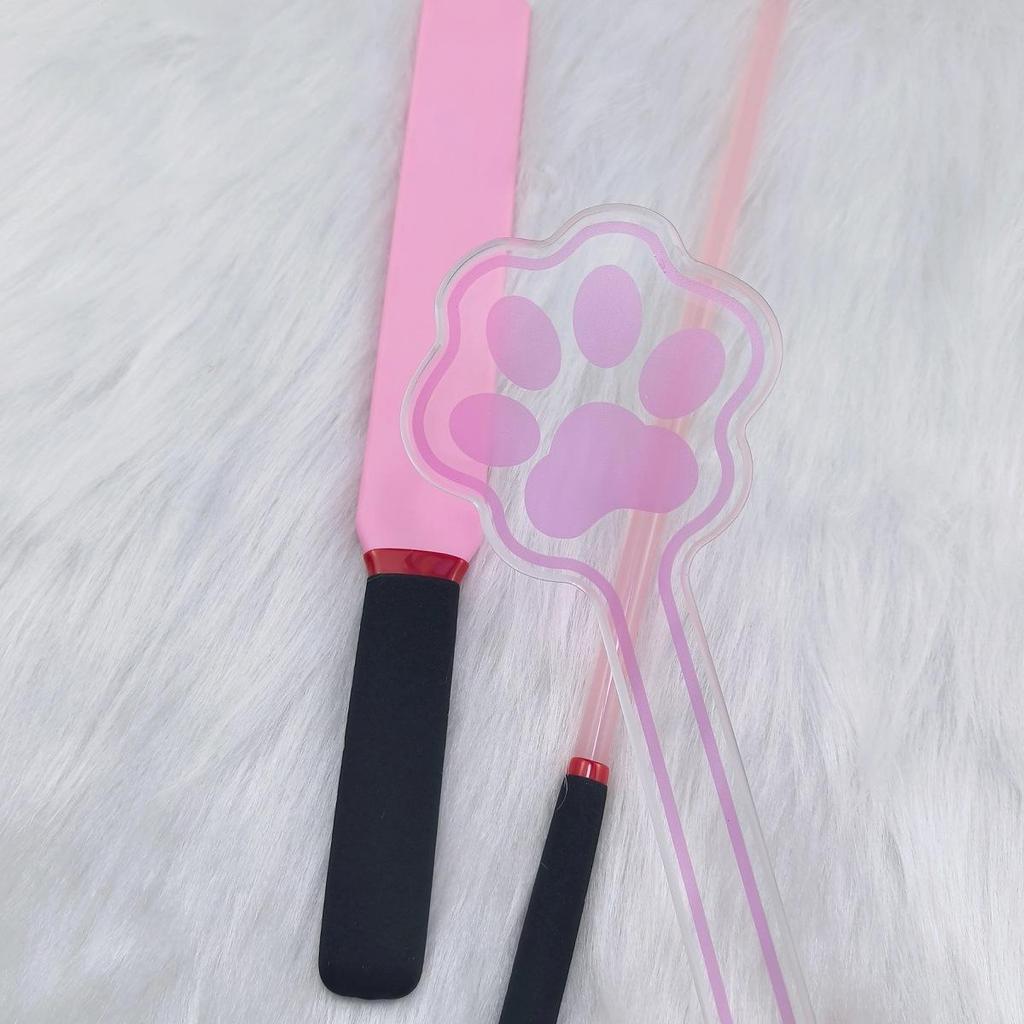 SPANK Roze Acryl Kattenpoot Peddel Set: Harsstaaf, Siliconen Peddel, Zachte Discipline Liniaal in Schattig Roze SM.