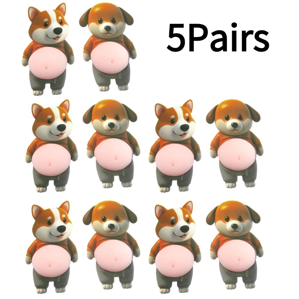 1/5Pair 3D Dog Stickers-Cute Puppy with Orange Outfit & Pastel Pink Background, Rubber Self-Adhesive Decals with Glitter Accents