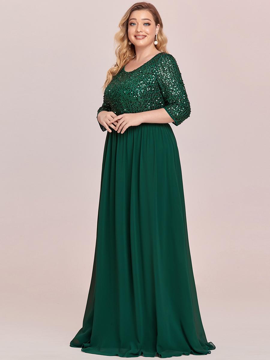 

Элегантные женские элегантные вечерние платья больших размеров с круглым вырезом, рукавами 3/4, тюлем и пайетками 9XL темно-зеленого
