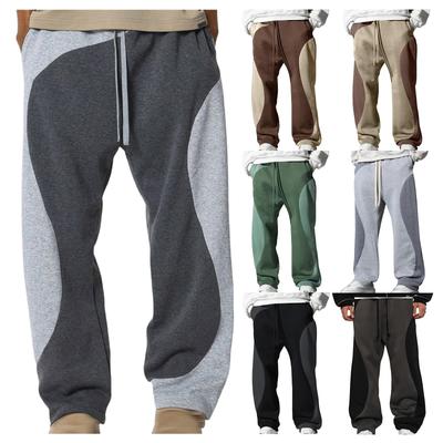Men's Looped Sweatpants, Color-blocked Line Casual Pants, Men's Loose Pants