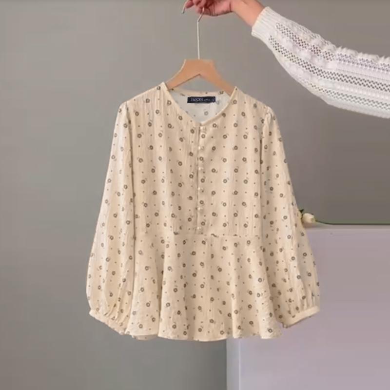 

ZANZEA Женская повседневная блузка свободного кроя с длинным рукавом и принтом 2XL хаки