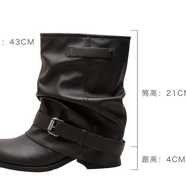 Fashion Boots~ Inner Height Increasing Western Cowboy Pile Boots Women's 2025 Fall Pleated Pants Short Boots Vintage Boots