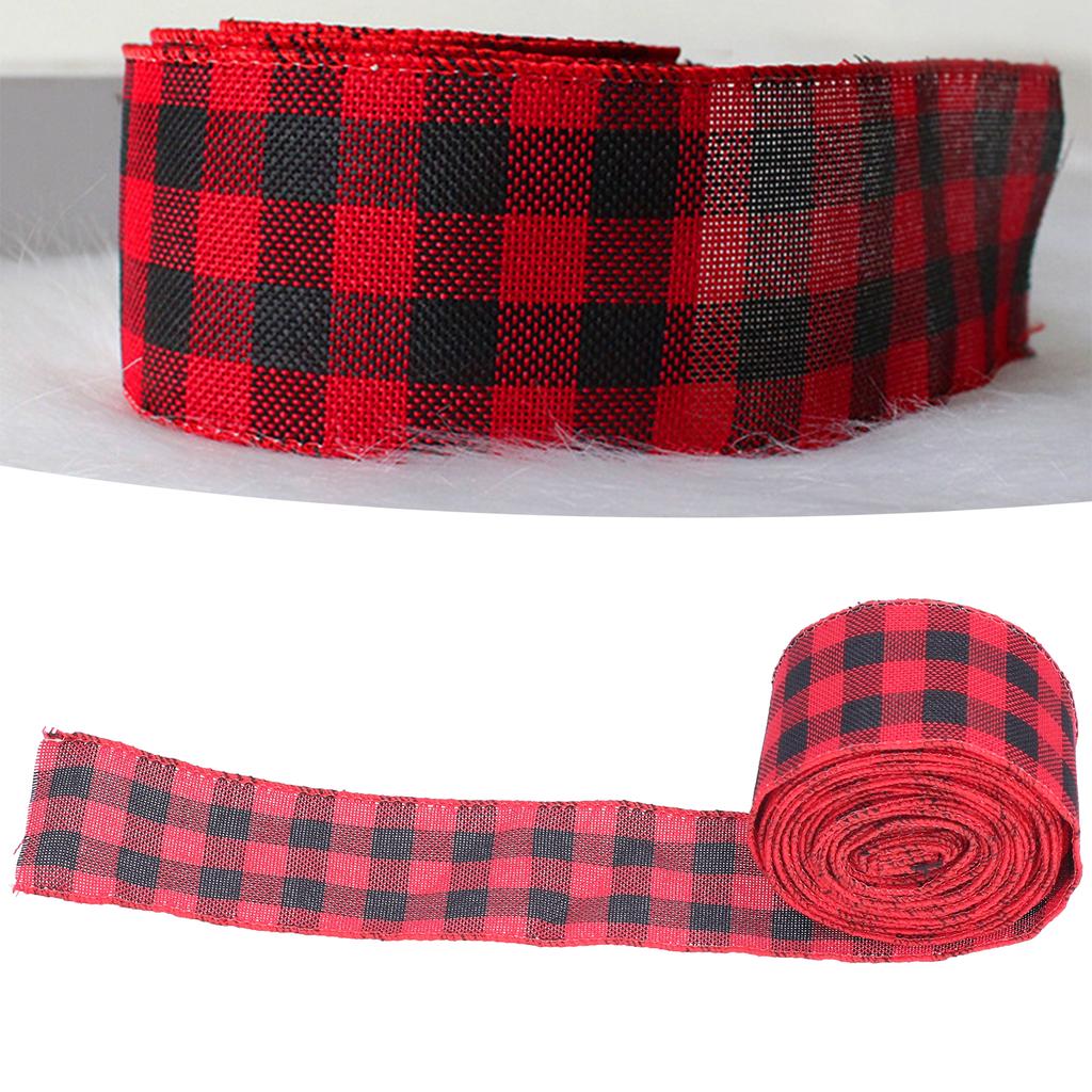 5m Christmas Wired   Ribbon Decorative Plaid Ribbon for Home   Gift Wrapping Crafts(Black Red )