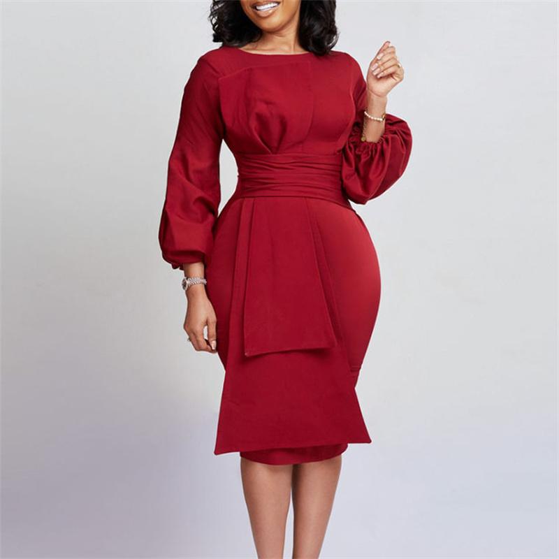 Sheath Business Women's Clothing Ol Temperament Size Dress Plus Solid Color