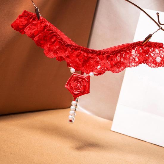 Dámské G-string Tanga Umělý perlový dekor Krajka Tkanina Růžový dekor Pornografický náramek Jednobarevné Líbánky Svatební noc Dámské kalhotky