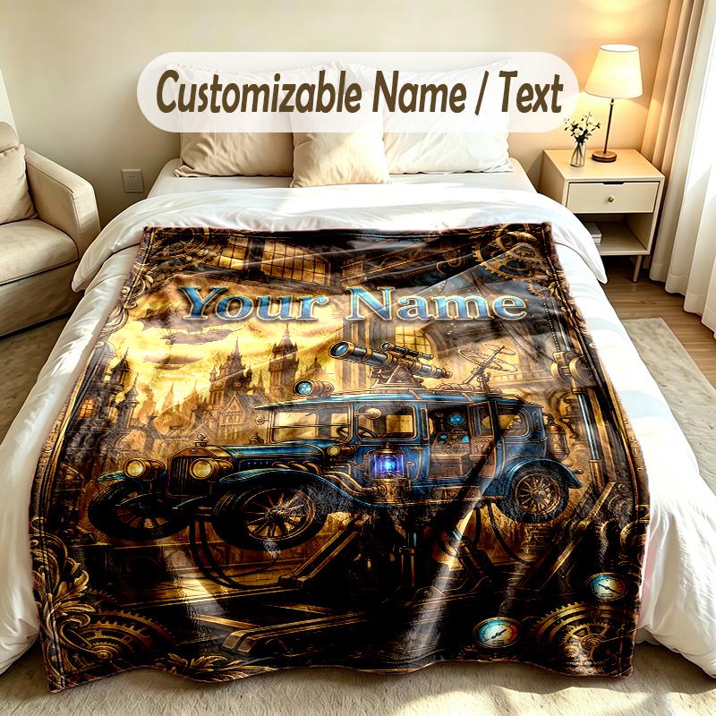 Steampunk Theme Custom Blanket Personalized Name & Text Customized Soft Warm Throw Blanket Home Decor