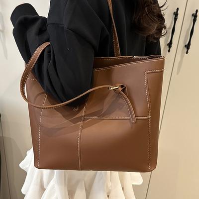 Hong Kong Style Retro Tote Bag for Women's New Korean Style Commuting Bag Fashionable Handheld Large Capacity Shoulder Bag