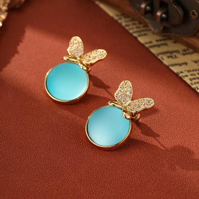 Women's Light Luxury Design Elegant Inlaid Zircon Pendant Butterfly Earrings Fashionable And Versatile Niche Design Earrings