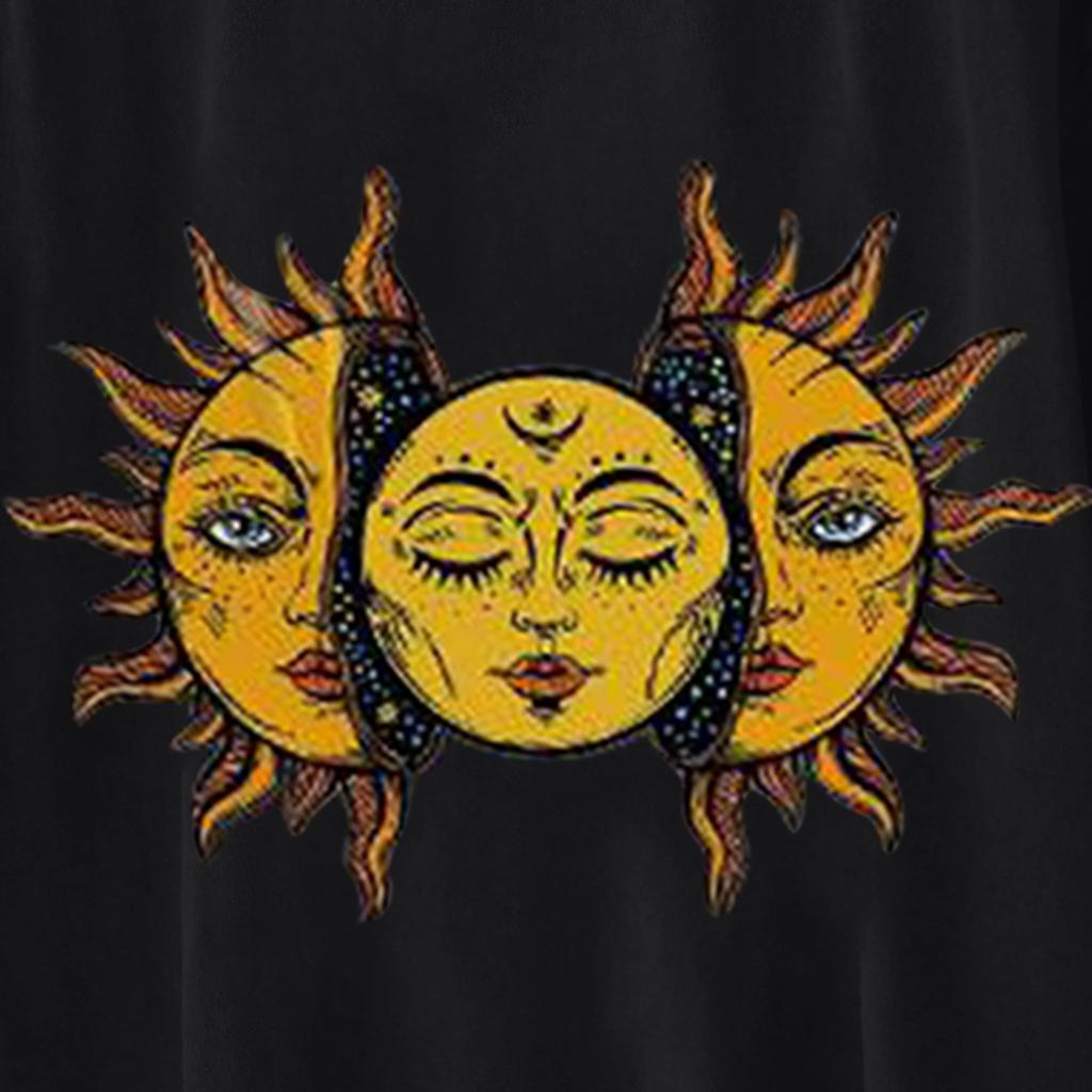 ქალთა ვინტაჟური მზისა და მთვარის პრინტიანი შაბლონი, მოკლე ყდის ტოპების ბლუზა