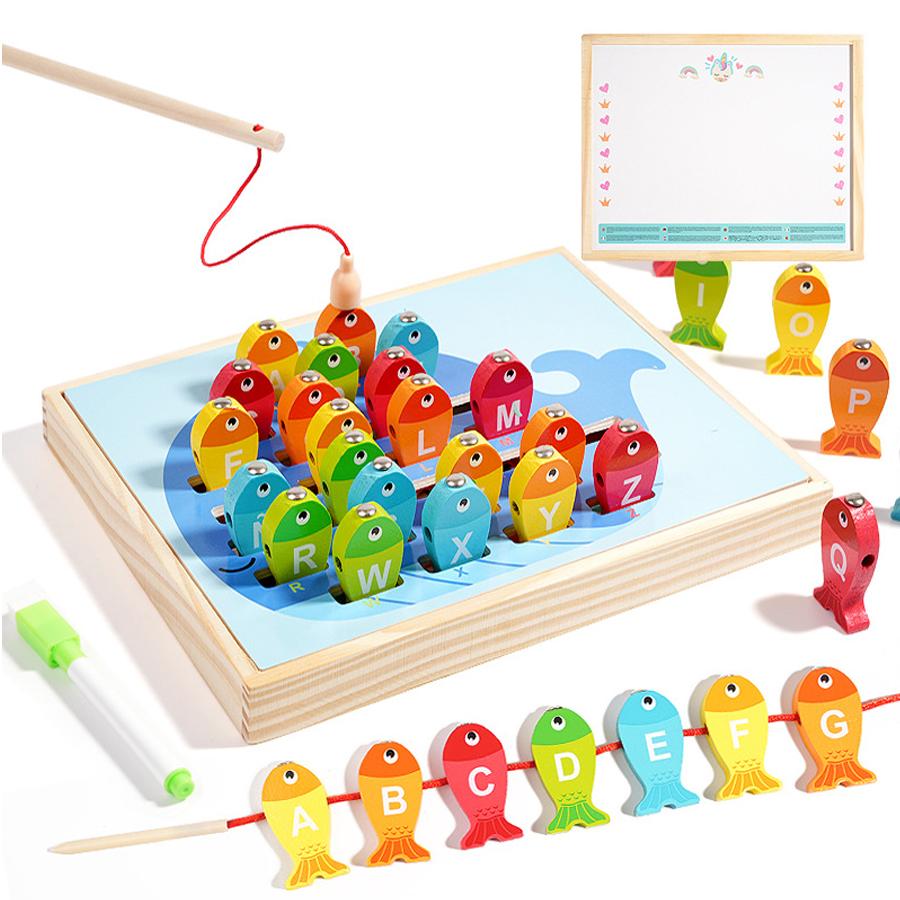 Kids Wooden Fishing Game Toys Gifts Early Education Alphabet Number Cognitive Toys Children Interactive Games Toys for Gifts