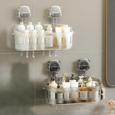 Koupelnový úložný stojan na přísavky bez vrtání Velkokapacitní organizér na přísavky se silnou nosností s drenážními otvory Odnímatelný sprchový košík