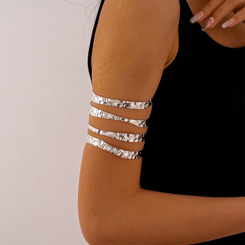 Geometry Wave Line Metal Arm Cuff Hollow Flower Bohemian Bracelet Wide Open Arm Cuff  Girls