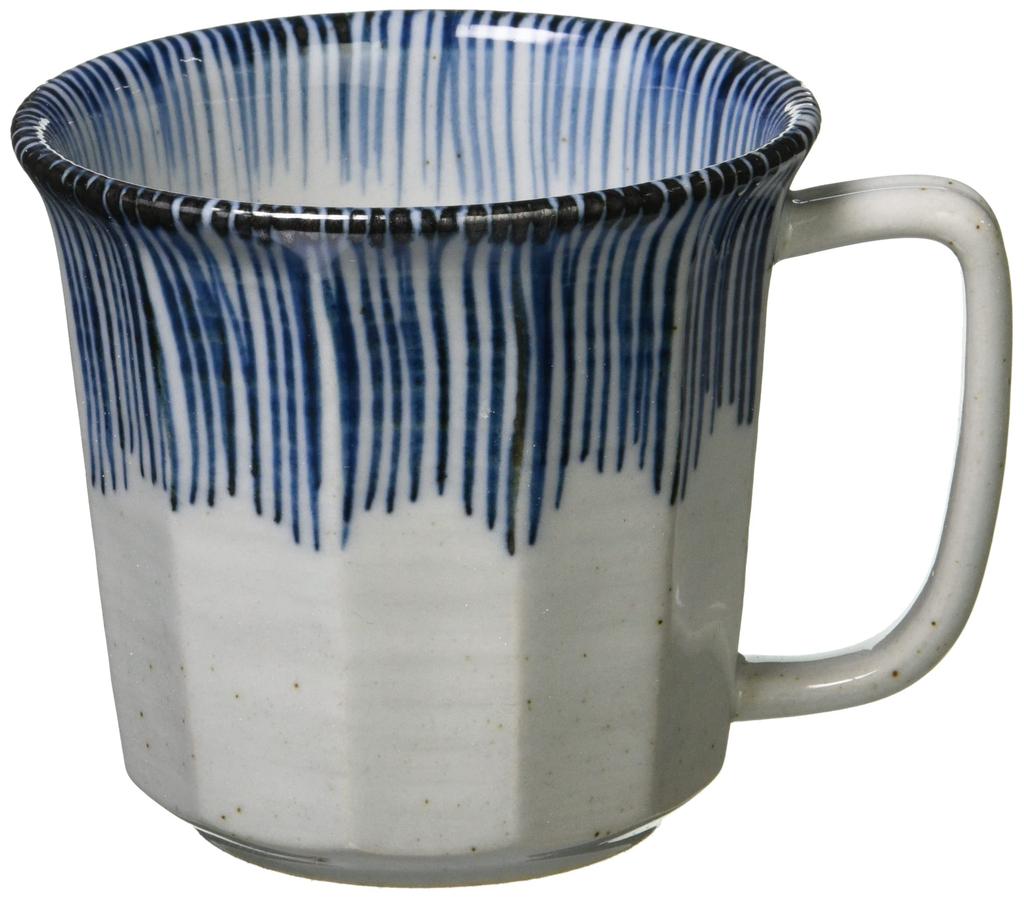 Saikaitoki Hasami Ware Lightweight Mug, Approx. 300ml, Inner and Outer Thousand Stripes, Blue, Made In Japan, 74051