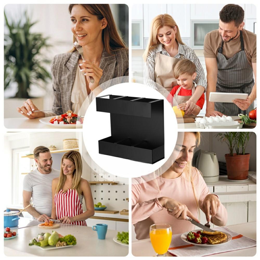 YH018-1 3 Slots Metal Straw Dispenser Organizer Rack Space Saving Kitchen Storage Shelf (Without Soft Magnetic Sheet)