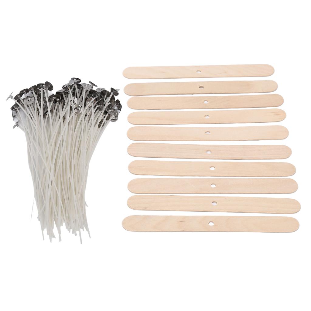 110 Pcs 15cm Candle Wicks and Candle Wick Holder Low Smoke 100 Wicks Plus 10 Centering Devices for Candle MakingWood