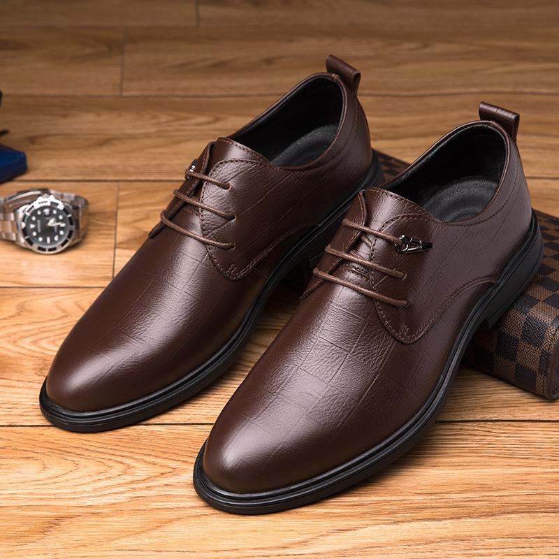 

Men s shoes formal business leather shoes men s spring low-top casual shoes plaid first-layer cowhide loafers men s 44 коричневый