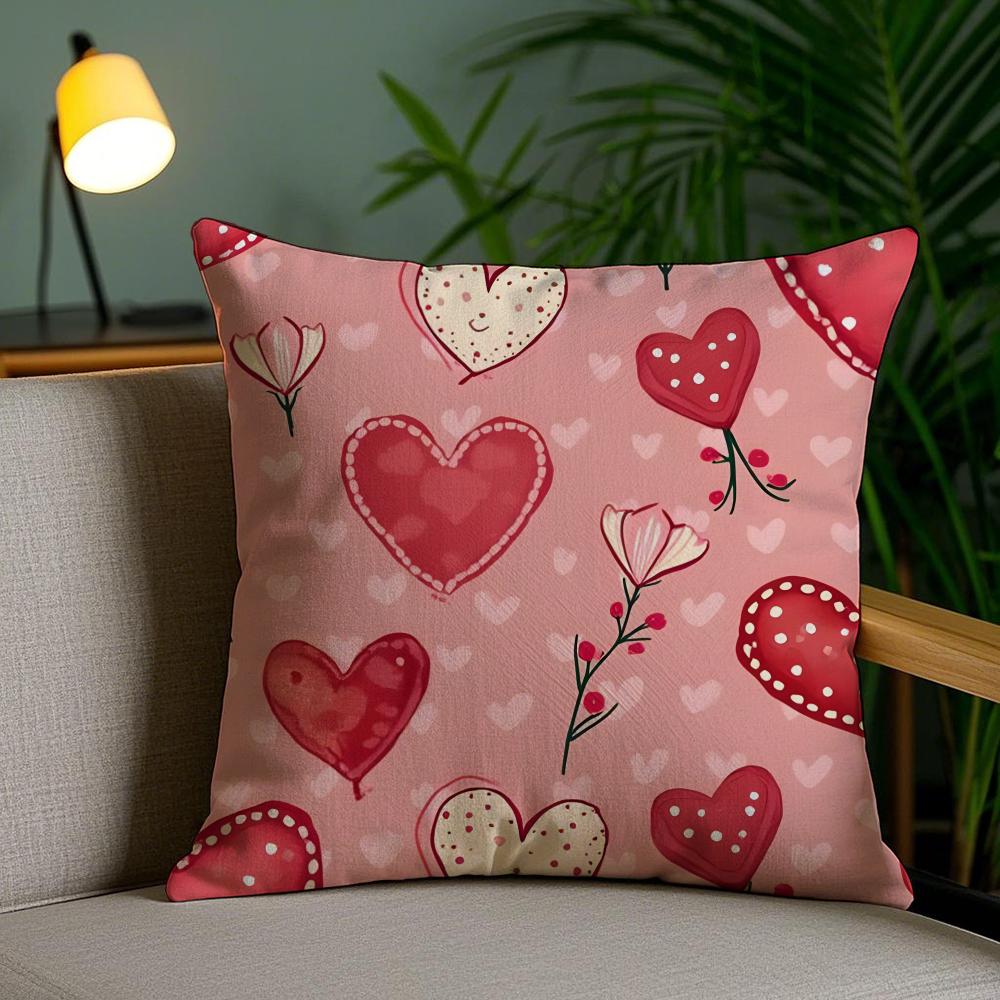 Pink Love Cushion Cover Soft Short Plush Double-Sided Printing Home Decor Machine Washable Pillow Case Gift