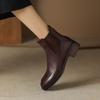 Vintage Office Lady Genuine Leather Women Ankle Boots Autumn Winter Retro Style Back Zipper Thick Heels Shoes Woman 2024 New