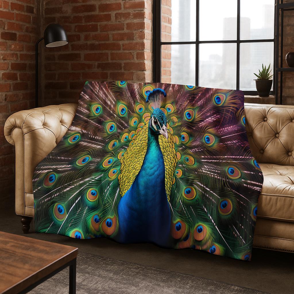 Exquisite Peacock Bird Animal Flannel Blanket Soft Warm Blanket for Bedroom Room Living Room Office Travel Camping Picnic Gift