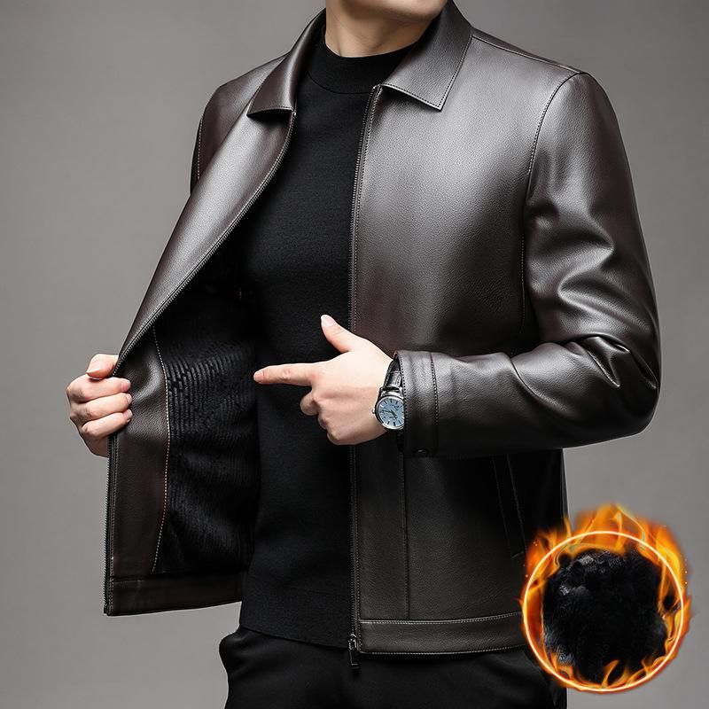 Leather Jacket Men s Autumn and Winter New Men s Lapel Jacket Middle-aged Men M