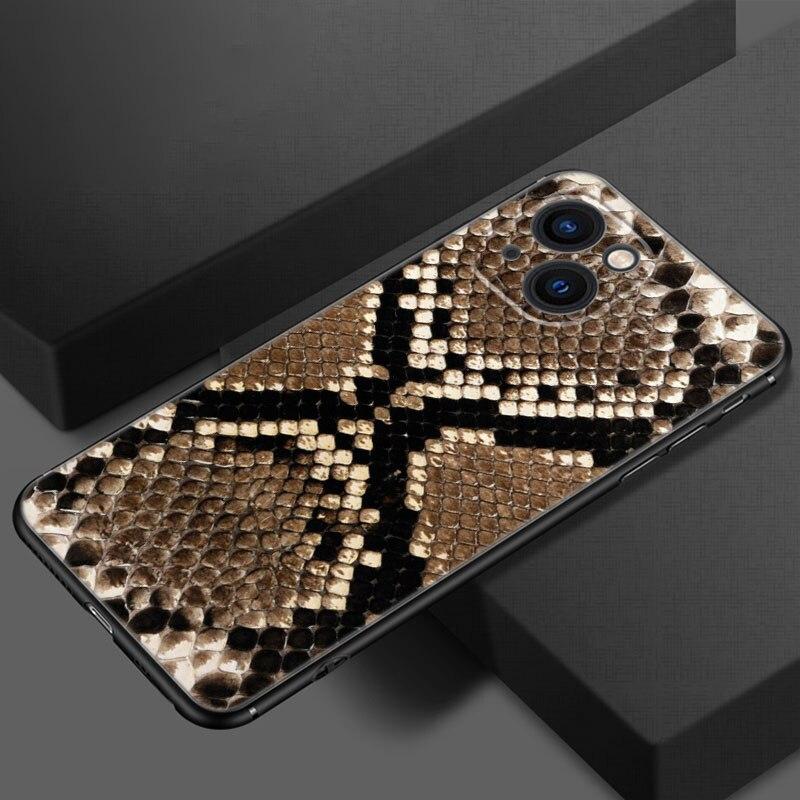 Fashion Snake Skin Phone Case For Apple iPhone 13 12 Mini 11 Pro XS Max XR X 8 7 6S 6 Plus SE 2022 2020 5S 5 Soft Black Cover