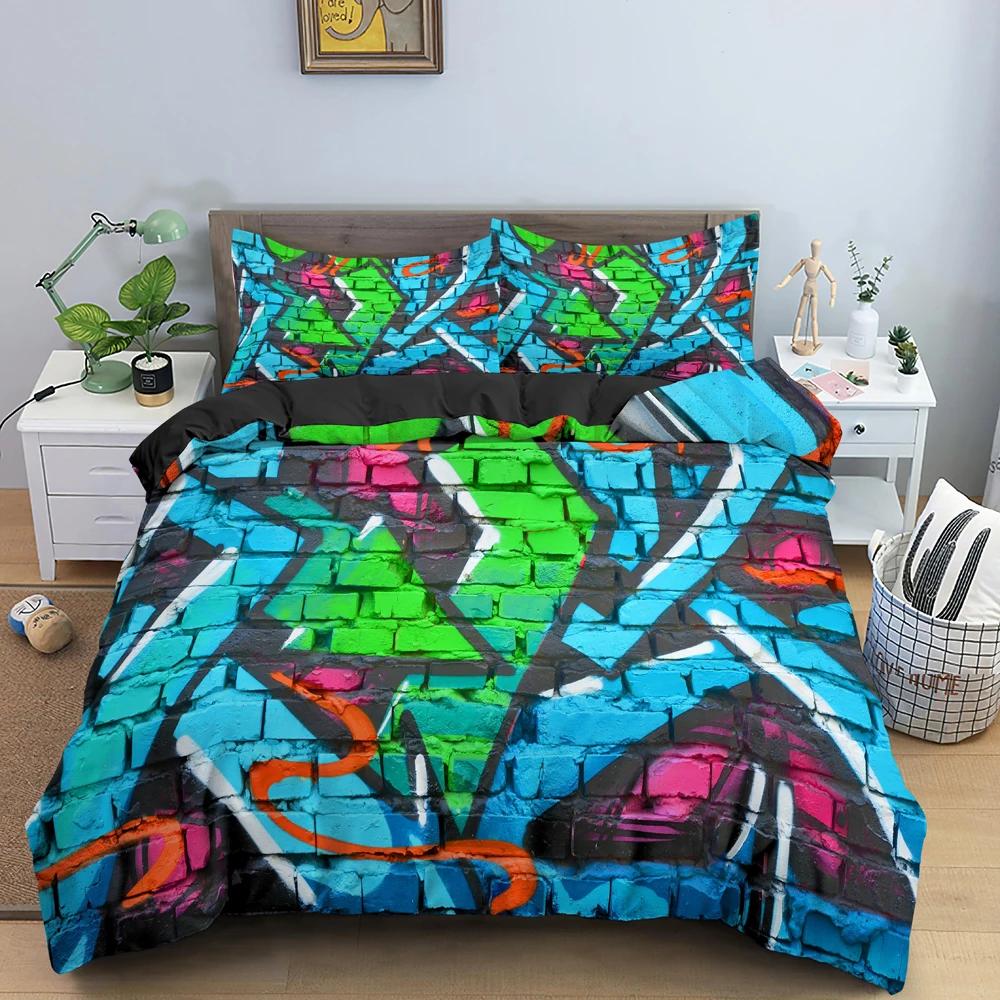 Cartoon Graffiti Bettwäscheset Jungen Mädchen Einzelbett Queen-Size Bettbezug Kissenbezug Bett Kinder Erwachsene Mode Heimtextilien