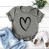 Fashion Female's Heart Pattern Print O-Neck T-shirt Short Sleeve Casual Cotton Tops