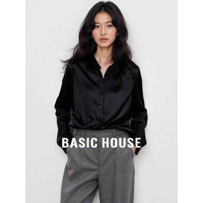 Basic House Women s French Satin Long-Sleeve Shirt XL