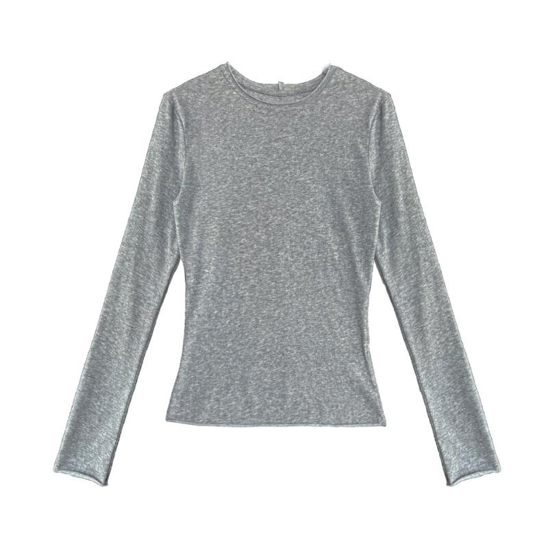 Luxi Korean Style Versatile Rolled Edge Round Neck Bottoming Shirt for Women Autumn New Long-sleeved Inner Slim Fit Top