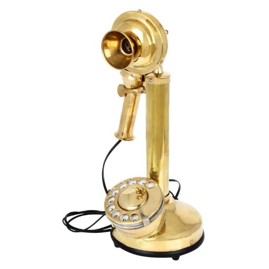 Candlestick-Telefon Schwarz & Gold & Vollgold Vintage Festnetztelefon aus Messing Antikes Drehrad für den Schreibtisch