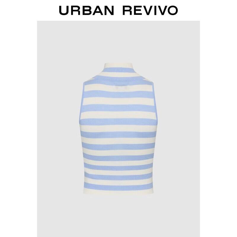 UR2026 Striped Stand Collar Sleeveless Knitted Top M