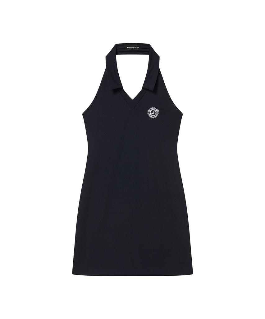 AWESOME STUDIO Collar Halterneck Mini Dress Sky Blue