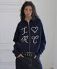 Rockcake Heart Knit Zip Up Hoodie - Navy