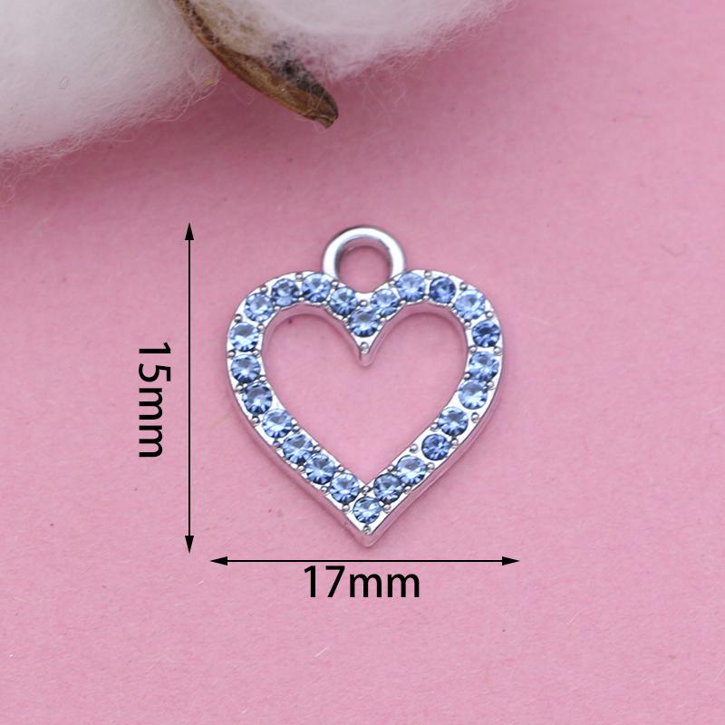 10Pcs Silver Plated Pink Crystal Heart Charm Pendant For Jewelry Making Earrings Bracelet Necklace Accessories Diy Findings