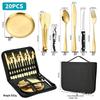 Stainless Steel Camping Cutlery Set: Knife, Fork, Spoon, Plate, Cup with Cloth Bag for Outdoor Use