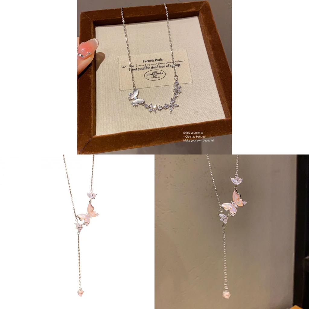 Halsband med hänge i rostfritt stål med djurmotiv, zirkonia och fjärilsdesign för kvinnor