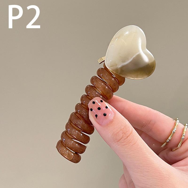 1Pc Heart Elastic Rubber Bands For Women Girls Telephone Wire Hair Ties Loop Spiral Coil Hairbands Ponytail Holder Accessories