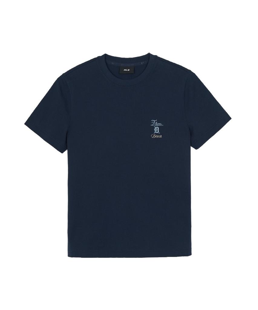 Emelbi Serif Small Lettering Logo Regular Fit Short Sleeve T-Shirt Det (Navy)