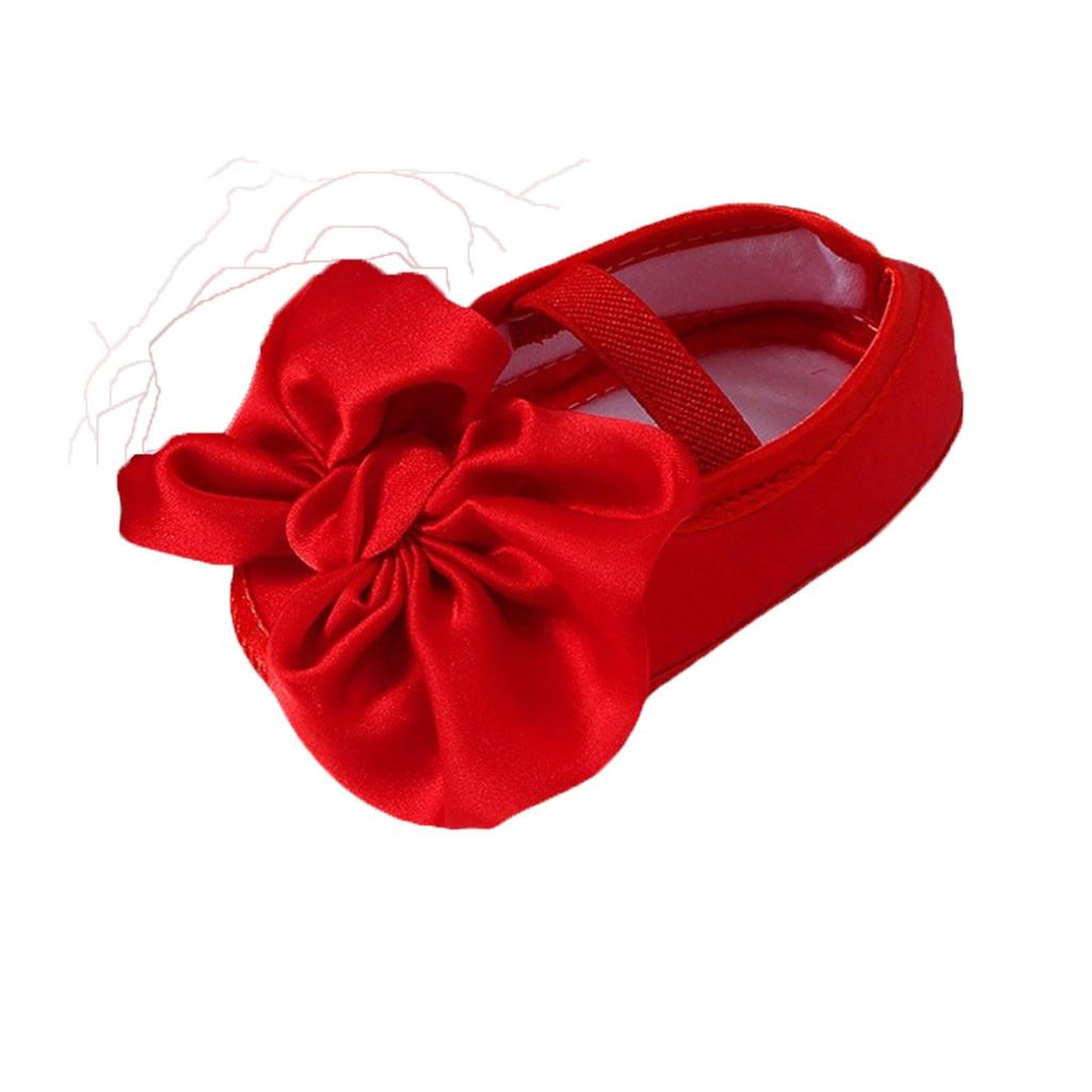 Baby Color Shoes + Hairband Set Big Bow Glue Soft Bottom Non- Toddler Shoes